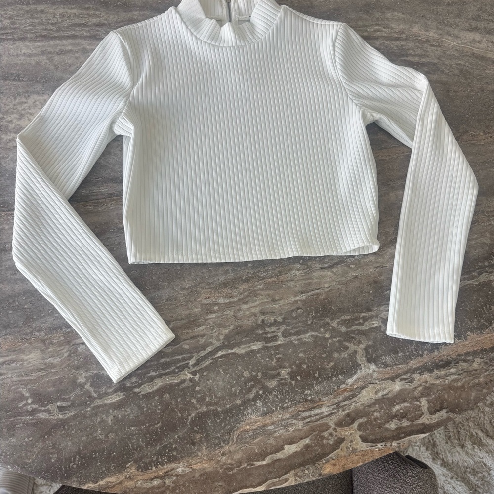 Forever 21 White Ribbed Mock Neck Crop Top